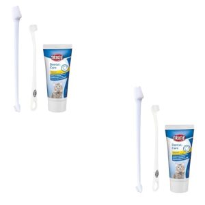 Trixie Dental Care Set para Gatos – Set Completo de Higiene Dental con Pasta Dentífrica Sabor Queso y Cepillos de Triple Cabezal | 2 x 50g