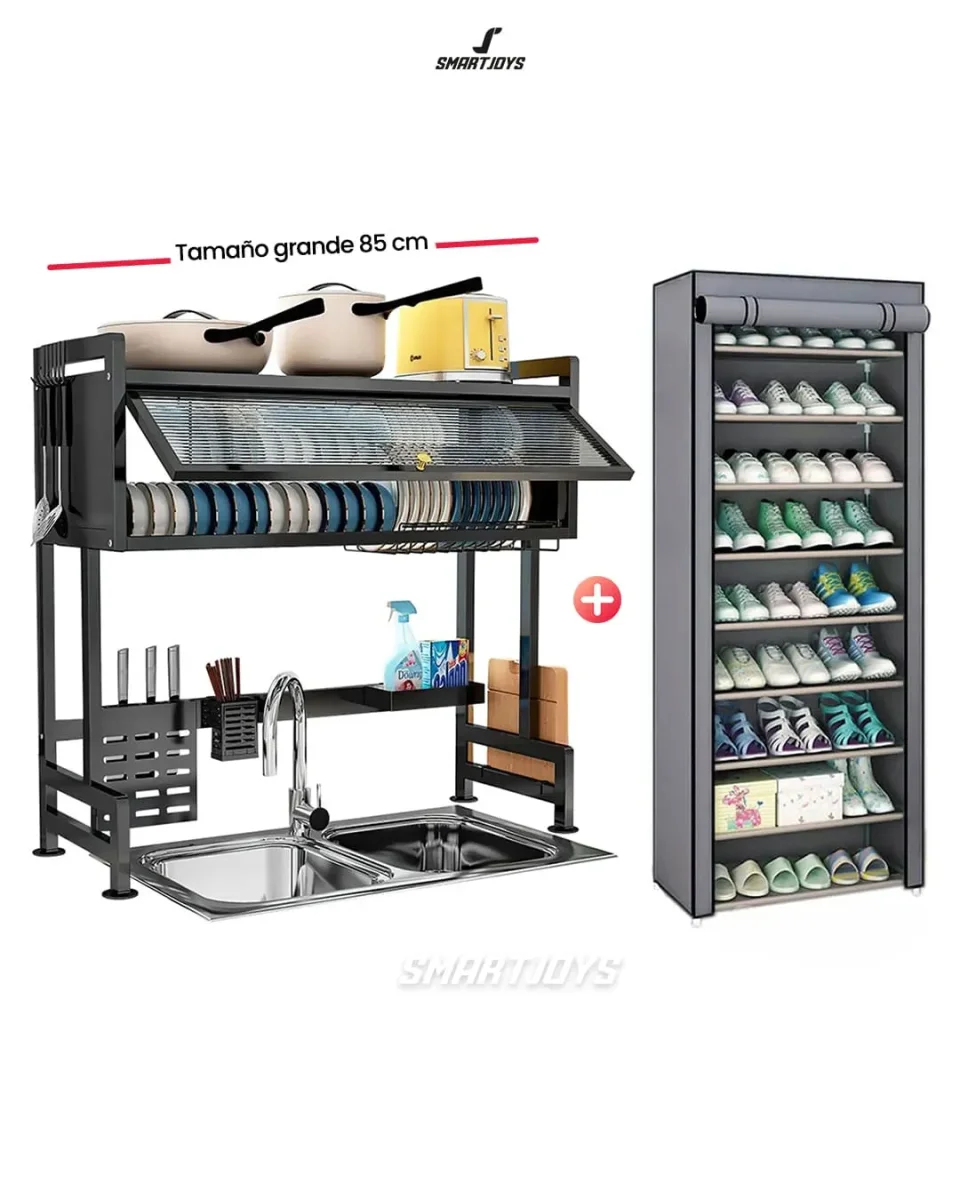 Combo Escurridor De Platos 85 cm Con Puerta + Zapatero De 9 Niveles - Imagen 4
