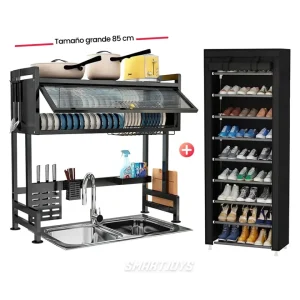 Combo Escurridor De Platos 85 cm Con Puerta + Zapatero De 9 Niveles