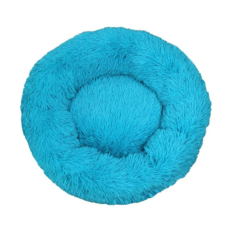Cama Donut Antiestrés 60cm Azul – Cama redonda de pelo largo para perros medianos - Imagen 2