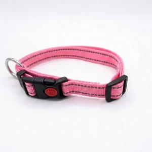 Collar Nylon Classic Rosa con Reflectante 15mm x 30-37cm con Cierre de Seguridad